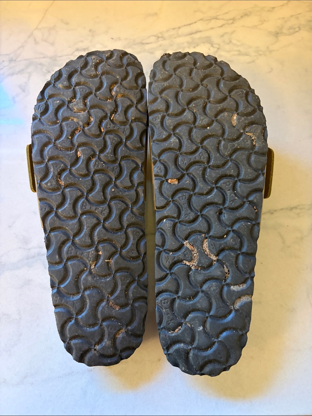 Birkenstock Olive Green Single-Strap Slides with Gold Buckles - Picture 2 of 2